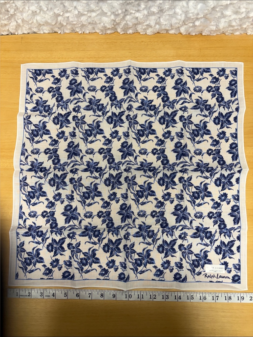 New Ralph Lauren Indigo Floral Cotton handkerchief scarf purse tie napkin